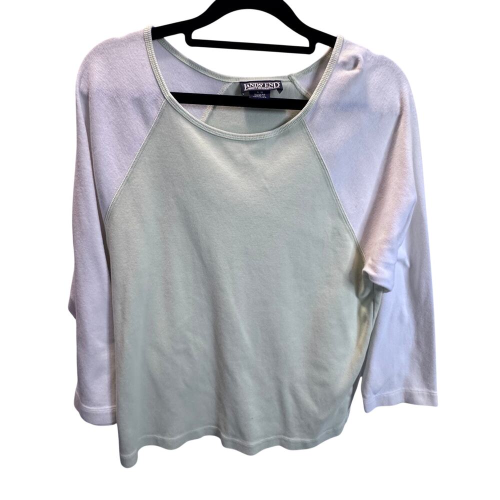 Y2K Lands' End Vintage Pastel Green White Raglan Ribbed Knit Skater Shirt